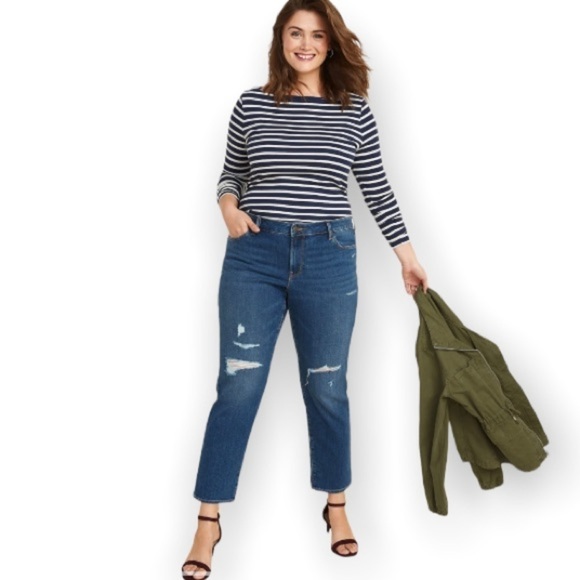 Old Navy Mid Rise Power Slim Straight Jeans, 28 plus Size, Distressed, Women’s - Picture 1 of 10